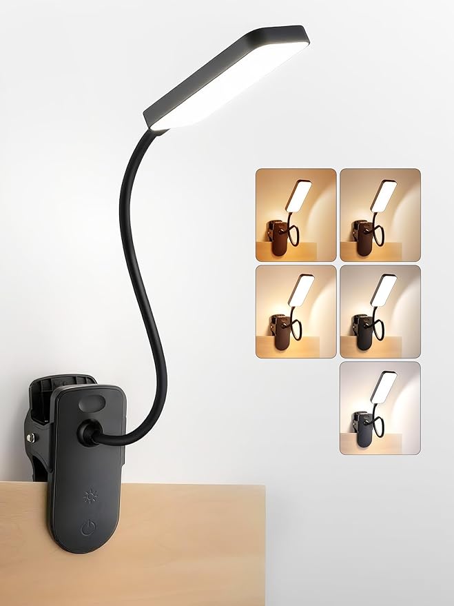 Clip on Light,9 Brightness+5 Color Rechargeable Desk Lamp,4000mAh Battery Operated Lights,450 Lumen 48 LED Desk Lamp with Clamp Light,Cordless Reading Lamps for Bed/Headboard/Bedside Table