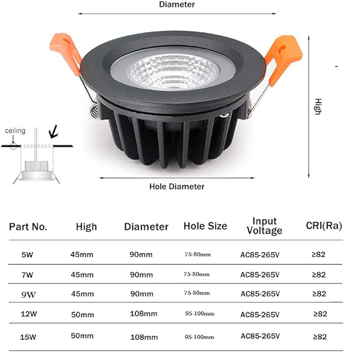 LS-PRO 4.25inch 15w LED Recessed Ceiling Light Slim Aluminium Panel, Anti Rust Fixture Downlight Shower Spotlight IP65 Waterproof for Wet Location Indoor & Outdoor Cold light/5000k-Black Body