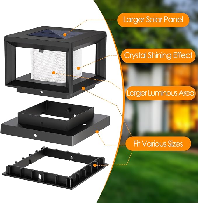 Mlambert 4 Pack Solar Post Lights Outdoor, Waterproof Fence Cap for Deck, 4x4 6x6 Wooden Vinyl Outdoor Lights with Shinning Effect, Black