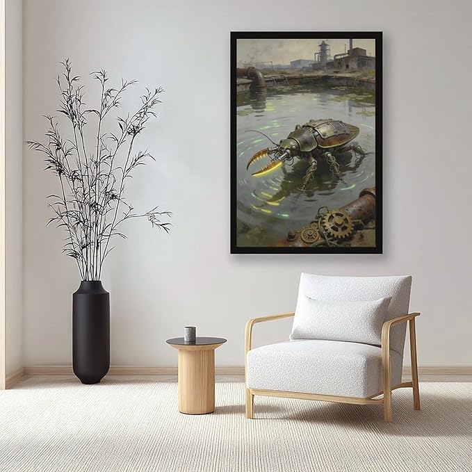 Framed Industrial Fantasy Wall Art for Living Room TV Wall Post Apocalyptic Style Home Decor 12x18in