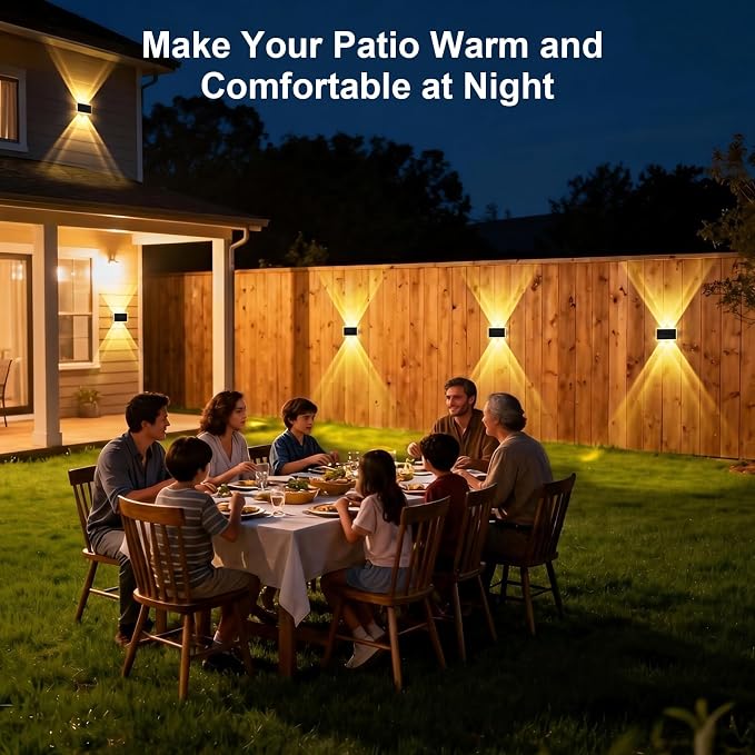 AUDLES Solar Fence Lights Outdoor Waterproof IP65, 3 Color Modes New Up Down Glow Solar Powered LED Wall Pack Lights for Outside Backyard, Deck, Step, Patio, Railing and Home Improvement - 12 Pack