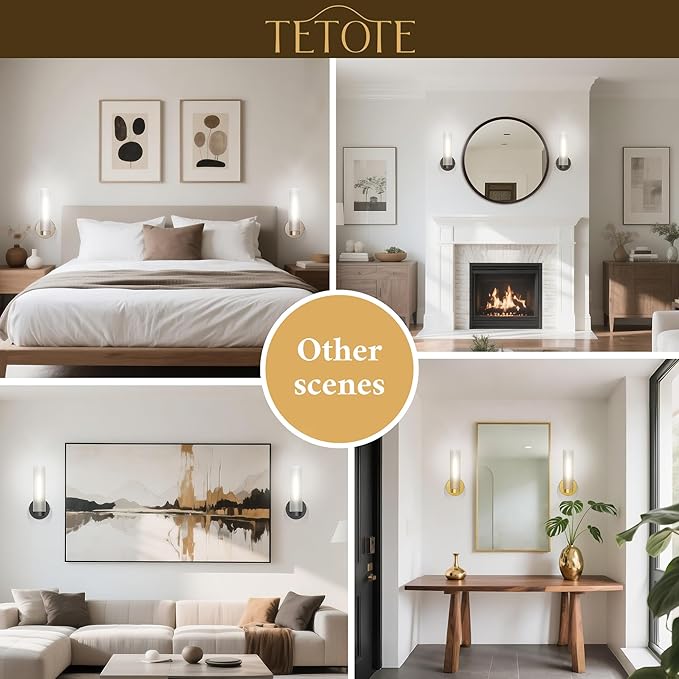 TETOTE Brushed Nickel Wall Sconces Set of Two Modern Bathroom Wall Light Fixtures Farmhouse Wall Lights with Frosted Glass Shade for Mirror Bedroom Living Room