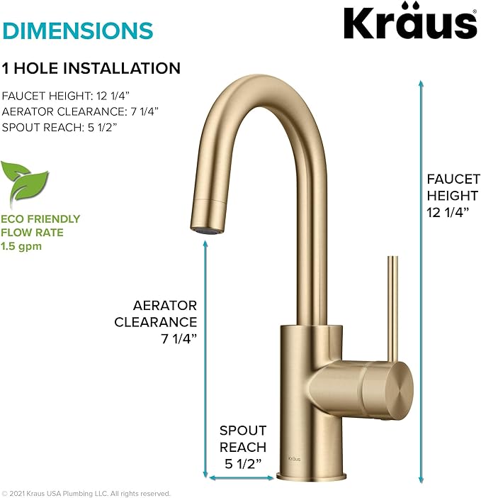 KRAUS Oletto Single Handle Kitchen Bar Faucet with QuickDock Top Mount Installation Assembly in Spot Free Antique Champagne Bronze, KPF-2600SFACB