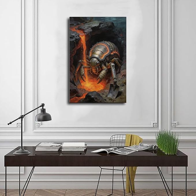 Framed Steampunk Mechanical Trilobite Wall Art - Volcanic Underwater Retro Poster for Garage Apartment Decor 16x24inch(40x60cm)