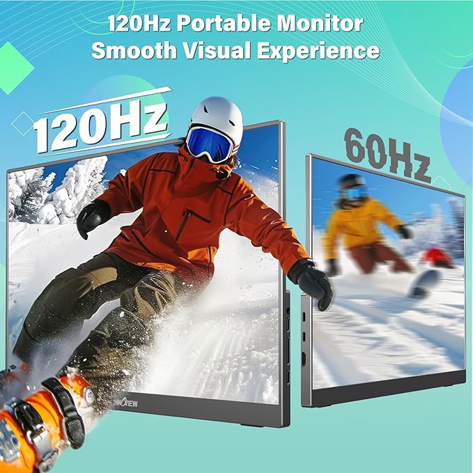 InnoView 16" 2.5K 120Hz Portable Monitor Built-in Speakers and Kickstand & VESA 100% sRGB QHD 400 Nits | 2 Type-C & HDMI | Eye Care | Travel Monitor for Laptop/Switch/PS5/Xbox (Adapter Excluded)