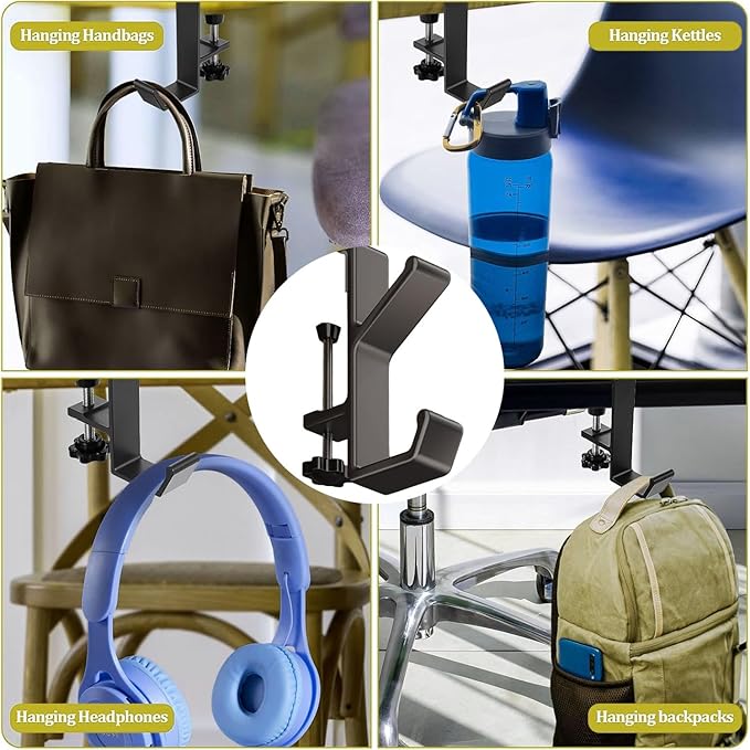 Headphone Stand - Aluminum Alloy Headphone Holder, Under Headset Stand for Desk Fit for PC Gaming Headset Hanger Hook Suitable for Office, Computer, Student Class Desk, Handmade Creator Table (Black2)