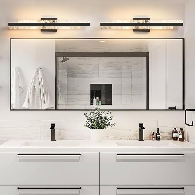 Modern Bathroom Vanity Light: Matte Black 27 inch 28W Dimmable LED Bath Bar Light Fixtures Over Mirror - Wall Sconce Picture Lights for Paintings Cabinets Bedroom 3000k