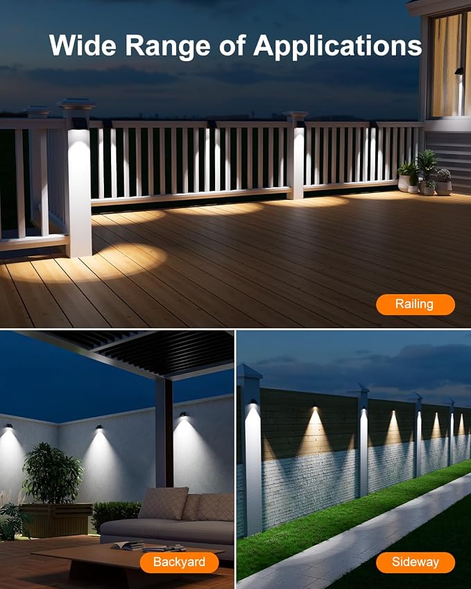 16 Pack Bright Sun Power Fence Lights Outdoor Waterproof with Cool White LED Spot, for Exterior Door, Deck, Step, Yard, Railing, Porch, Pool Cage, Modern Designed for Enhanced Security, Easy Mounting