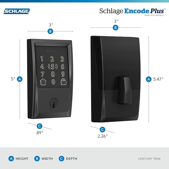 Schlage Encode Plus Smart Wi-Fi Lock for Front Door, Keyless Entry Deadbolt, Unlock with Apple Watch, Built-in WiFi and App Control, Easy Install, Alexa & Apple HomeKit Compatible, Matte Black