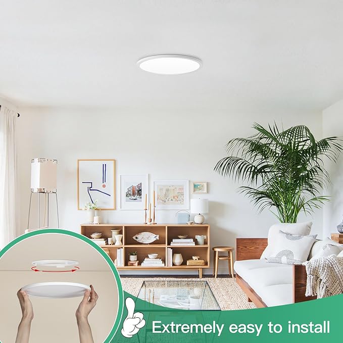 Brightever 7 Inch Flush Mount Ceiling Light, 12W 1200LM LED Ceiling Light Fixtures, 2700K/3000K/4000K/5000K/6500K Color Selectable, 0.67 Inch Ultra Thin Flat Ceiling Lights for Bedroom Kitchen Pantry