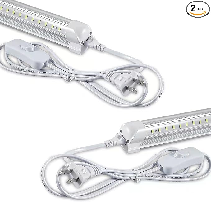 2FT LED Shop Light, 25W 3500LM 6000K/White Super Bright, T8 Integrated LED Tube Light Fixture,Plug and Play, Linkable LED Shop Lights for Room, Garage, Workbench, Under Cabinet (2 Pack)