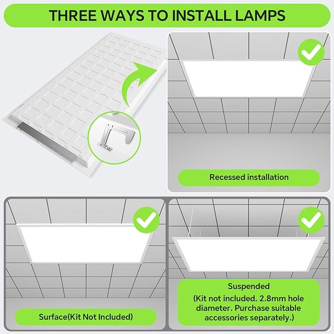 2x4 LED Flat Panel Light 50/40/35/30/25W 6500lm Adjustable, 0-10V Dimmable LED Flush Mount Ceiling Light Fixtures, 2.7K/3K/3.5K/4K/5K Selectable for Office Kitchen Garage - ETL Listed