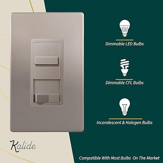 TOPGREENER Digital Dimmer Light Switch for 200W Dimmable LED/CFL Lights, Single Pole/3-Way LED Slide Dimmer Light Switch, Neutral Wire Not Required, UL Listed, TGSDS3-NK, Nickel, 1 Pack