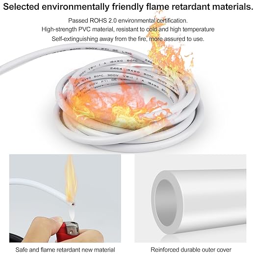 22 Gauge 6 Conductor Electrical Wire, 100FT Low Voltage 22/6 Tinned Copper Stranded 6 Wire Cable, 22 AWG White Flexible Extension Power Cord for Sprinkler, Thermostat, Speaker, Irrigation, Automotive