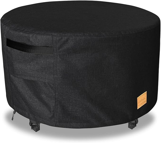 Fire Pit Cover Round 50 inch,Waterproof 600D Heavy Duty Patio Fire Pit Cover,Outdoor Round Gas Fire Pit/Table Cover,50” Dia X 24”H,Black