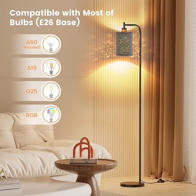 Floor Lamp with Linen Shade, Dimmable Tall Standing Lamp with Remote Control & 3 Color Temperatures, Modern Floor Lamps for Living Room Bedroom Office Corner, 9W LED Bulb Included