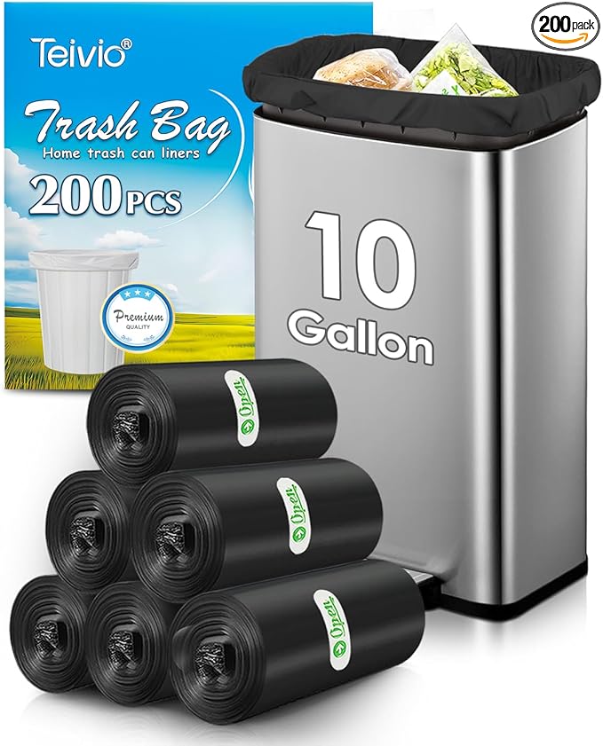 10 Gallon 200 Counts Extra Strong Trash Bags Tall Kitchen Garbage Bags by Teivio