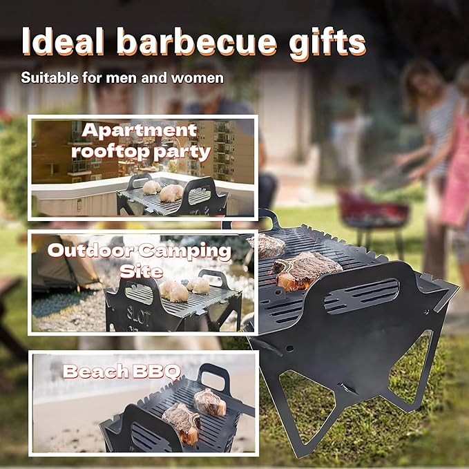 Slot Grill - asadores de carbon ，Collapsible BBQ Grill for Easy Storage, Lightweight & Compact, portable charcoal grill for camping, Tailgating & Outdoor Cooking