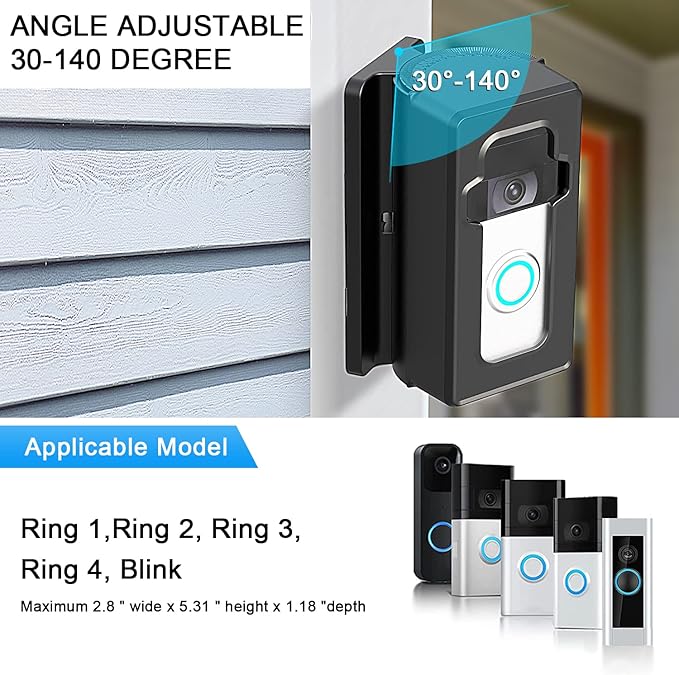 Anti-Theft Adjustable (30 to 140 Degree) Video Doorbell door mount Corner Mount Compatible with Video Doorbell 12/3/4,Video Doorbell Adjustable Mounting Bracket for apartment, rental, dorms