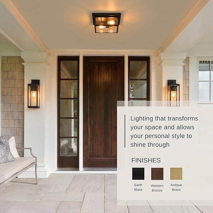 Quoizel Westover 12" Outdoor Flush Mount Ceiling Light, 2-Light Western Bronze with Clear Beveled Glass, E12 Base, ETL Damp Rated