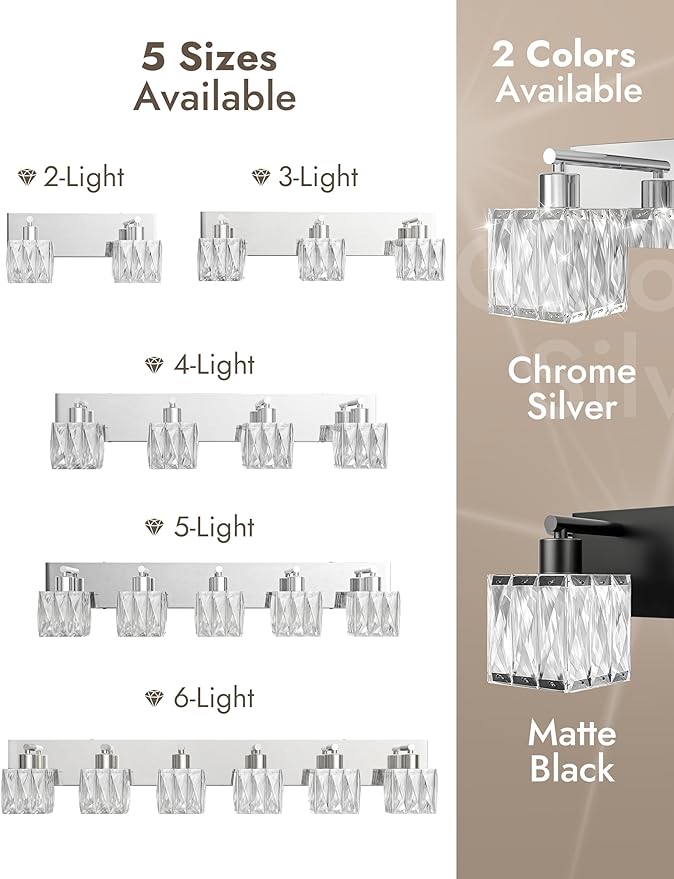 VOLISUN Chrome Bathroom Light Fixtures, Modern Stainless Steel Bathroom Lighting Fixtures Over Mirror, 4 Light Bathrooms Vanity Light, Crystal Vanity Light for Bathrooms-UL Certificated(Exclude Bulb)