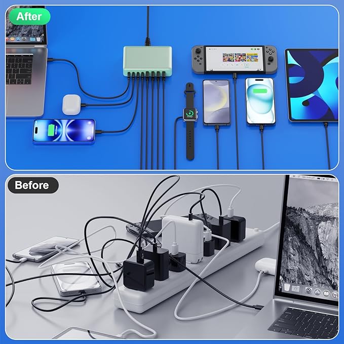 USB C Charger 300W USB C Charger Block 8-Ports GaN IV Fast Charging Station,PD 100W Laptop Charging Hub Wall Adapter Compatible with MacBook/Air,DELL,Steam Desk,iPhone 16/15/14,Galaxy S24 etc