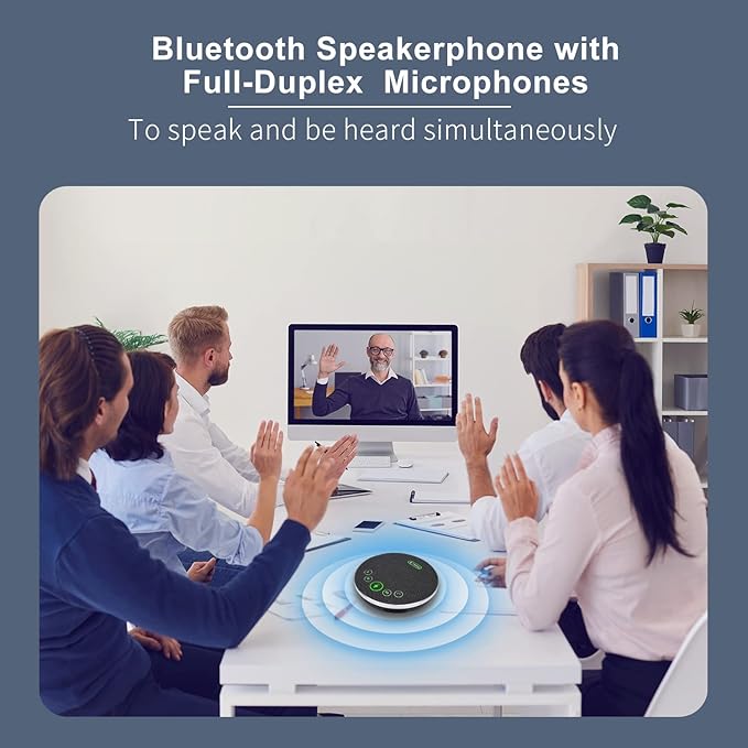 TONGVEO Bluetooth Speakerphone Conference Microphones, Wireless Conference Speaker 360°Voice Pick up with 4 AI Noise Cancellation Mics USB/Dongle/Bluetooth Connection 8 Hour Call Time for 8-12 People