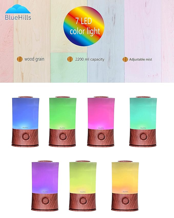 BlueHills Premium 2000 Ml and 3000 Ml Set of 3 Large Essential Oils Diffusers for Large Rooms Big Capacity Models Adjustable Cool Mist Great Gift – Value Pack of 3 Dark Wood Grain