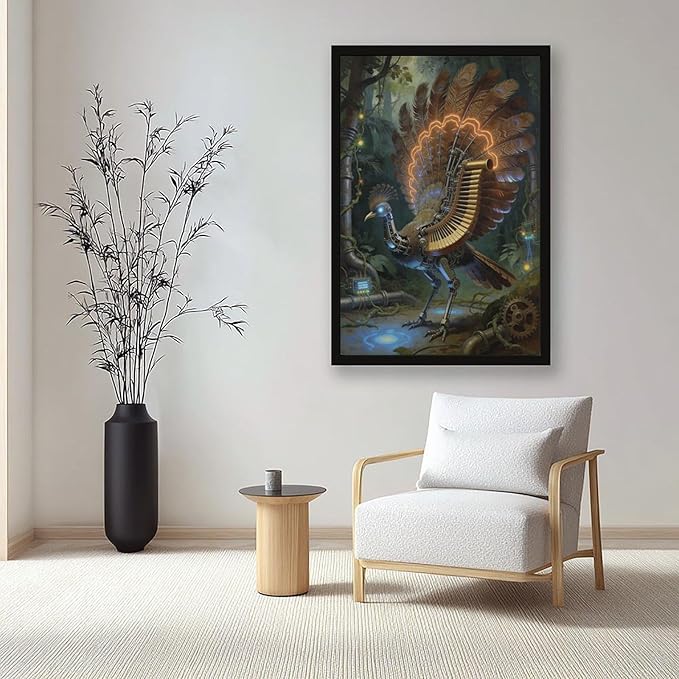 Framed Mechanical Fantasy Wall Art for Living Room TV Wall Vintage Steampunk Aesthetic Home Decor 20x30in