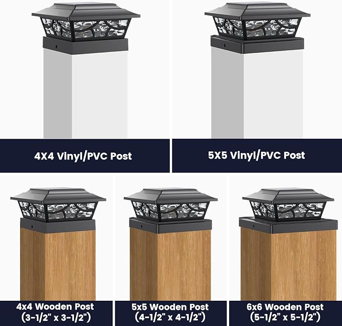SIEDiNLAR Solar Post Lights Outdoor 4 Modes Fence Deck Post Cap Light for 4x4 5x5 6x6 Vinyl Wooden Posts Garden Patio Decor, Warm White & Cool White Dynamic Lighting Black (8 Pack)