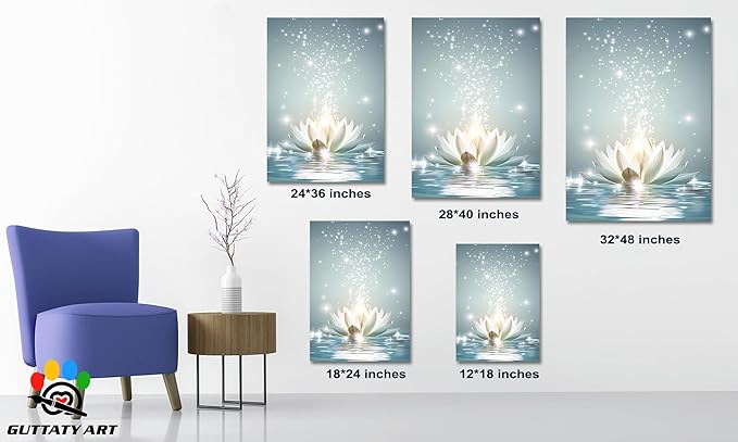 Zen White Lotus Flower Canvas Wall Art, Lotus Flower Pictures Bathroom Zen Print, Spiritual Water Lily Canvas Prints, Lotus Bloom on Water Poster, Zen Calm Relax Artwork for Yoga Spa Room 24x36 inch