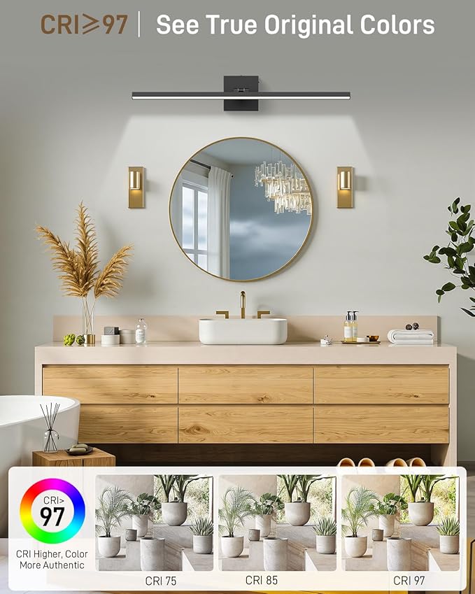 Black Bathroom Vanity Light Fixtures, Morden Vanity Lights with 5CCT&Dimmable Wall Sconce Lamp, 16IN Rotatable Vanity Bath Fixture Over Small Mirror For Bathroom Restroom Bedroom Hallway-ETL Certified