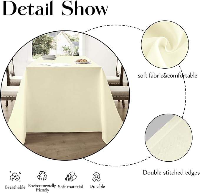 Rectangle Tablecloths 60x120 Inch 2 Pack Ivory Tablecloth for 6ft Washable Decorative Linen Polyester Table Cloths for 8ft Dining Table Banquets Buffet Parties and Wedding