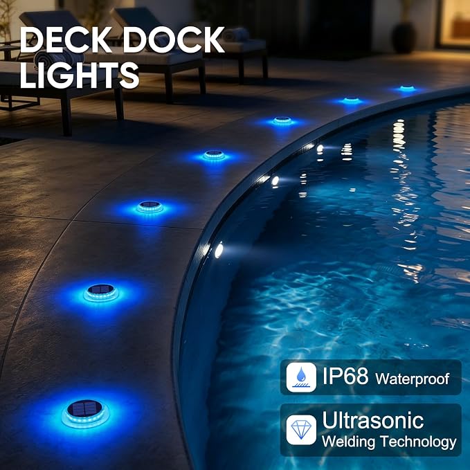 YiLaie Blue Solar Lights Outdoor Driveway Dock Deck Step Lights for Outside Solar Powered Waterproof Stick on Stair Boat Marker Walkway Pathway Sidewalk Yard Garden Warning Auto On/Off (6 Pack)