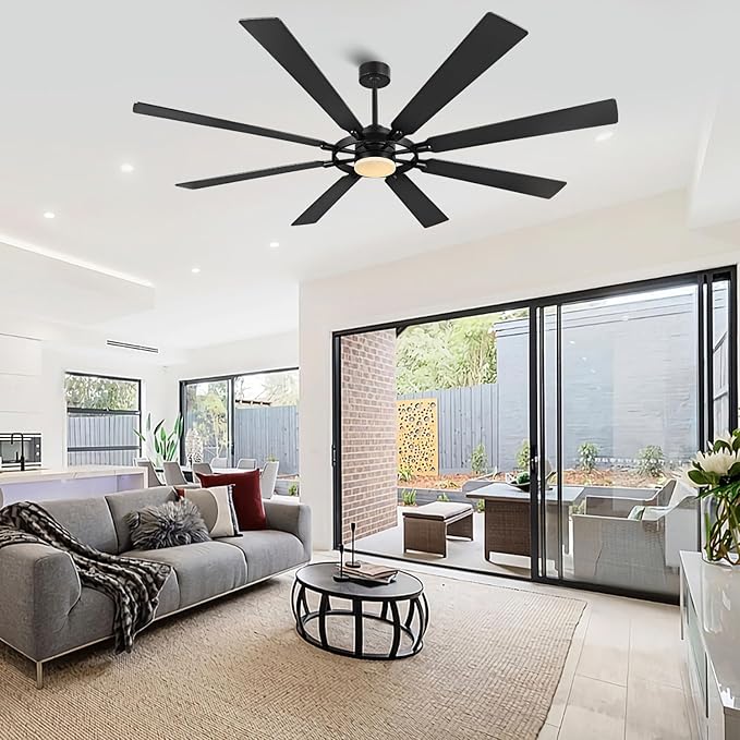 ELEHINSER 80 Inch Ceiling Fan with Lights and 3 Downrods, 8 Plywood Blades, 6-Speed Noiseless Reversible DC Motor, 3CCT, Windmill Ceiling fan for Kitchen Bedroom Living Room, Matte Black