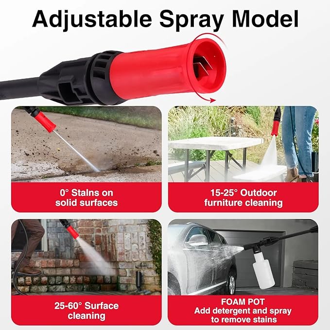 Electric Pressure Washer, 4800 PSI Max,3.0 GPM, 5" Wheels, 18M Cord/Hose Length Max, Power Washer for Patio, Car, Driveway, Fence & Home Cleaning