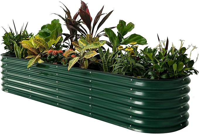 Vego garden Raised Garden Bed Kits, 17" Tall 9 in 1 8ft X 2ft Metal Raised Planter Bed for Vegetables Flowers Ground Planter Box-British Green