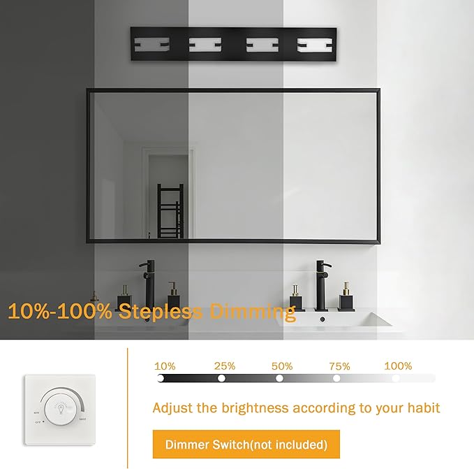 LED Bathroom Light Fixtures, 4-Light Modern Vanity Lights with Milky White Frosted Acrylic Shades, Matte Black Bathroom Lighting fixtures Over Mirror, ETL Listed, 27W (Cool White 5700K)