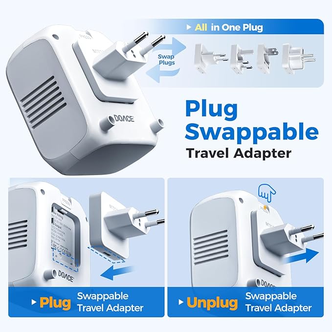 DOACE 2000W Voltage Converter US to Europe - 220V to 110V Converter for European Travel, Power Converter Adapter Combo with 2 PD/QC & UK/AU/US/IT/European Travel Plug Adapters for Hair Dryer Phone