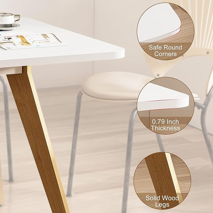 47.2" Dining Table for 4-6 Person - Rectangular Kitchen Table with Soild Wood Legs Mid Century Modern Table for Dinning Room, Kitchen, Living Room (White)