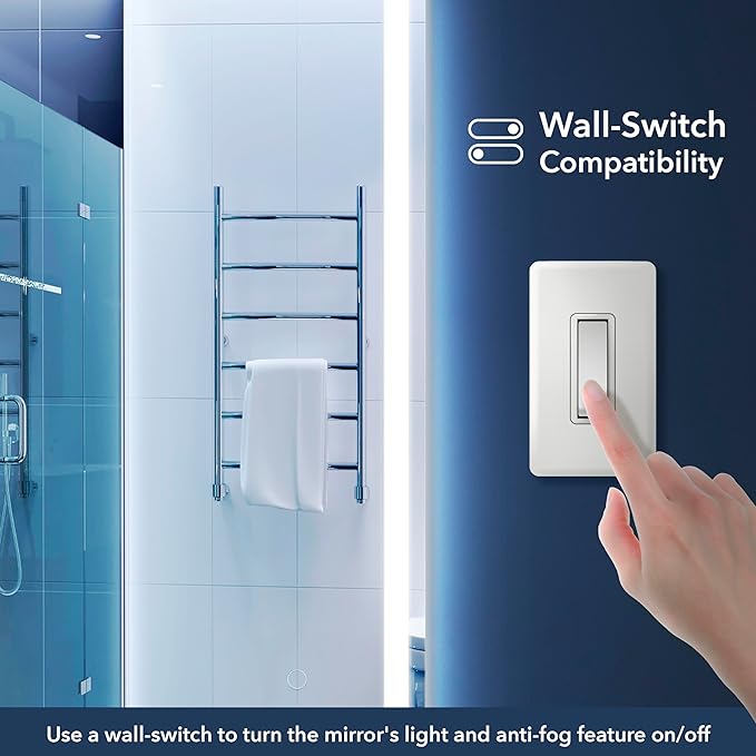 JONATHAN Y MIR100A-3236 Pax 32 in. W x 36 in. H Small Rectangular Frameless Antifog Front/Back-Lit Wall Bathroom Vanity Mirror with Smart Touch