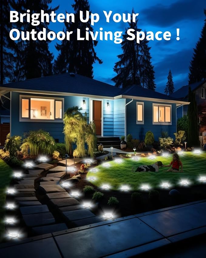 Solar Ground Lights Outdoor 26 Pack Waterproof, Upgraded Solar Garden Lights with 4 Side Light, Stainless Steel Solar Powered Disc Landscape Light for Walkway Pathway Lawn Yard Patio Deck-Cool White
