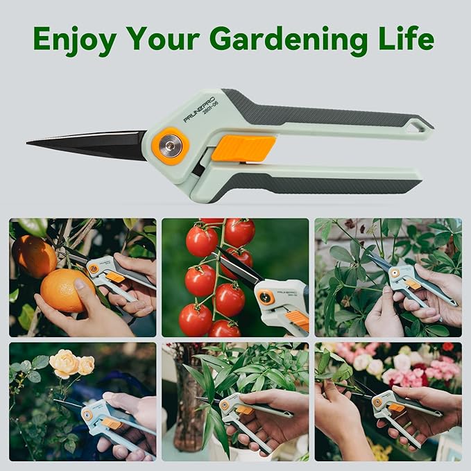 PrunePro Garden Scissors Pruning Shears Sharp Stainless Steel Non-Stick Teflon Coating Blade for Precise Cuts Garden Snip Bonsai Clippers for Plants Rose Flower
