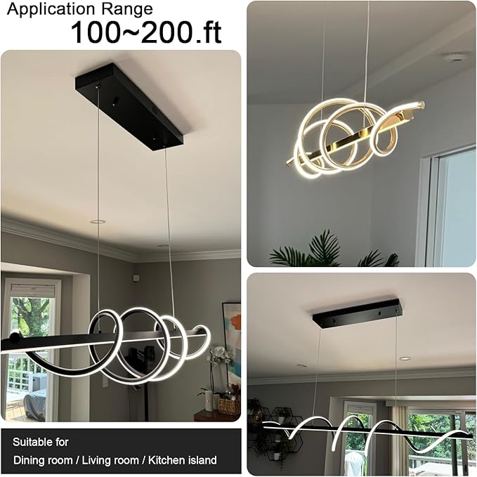 Modern LED Pendant Light Fixture,47.24inch Modern Chandelier Light Fixtures Dimmable with Remote 3000K-6500K Adjustable Color Temperature Brightness,Modern Kitchen Island Lighting for Dining Room
