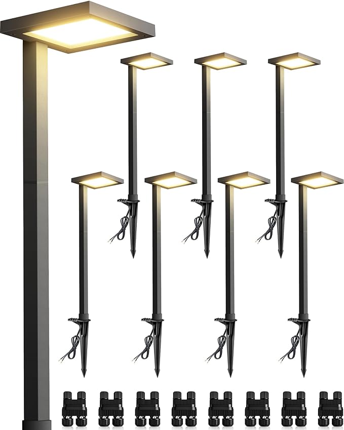 SUNVIE Low Voltage Landscape Lighting with Connectors 5W Anti-Glare LED Pathway Lights Wired Waterproof Outdoor Landscape Path Lights for Walkway Yard Garden Patio ETL Listed Cord, 8 Pack