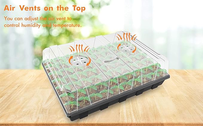 Gardzen Seed Starter Tray, 5 Pack Smiling Face Plant Germination Trays with Total 350-Cell, Seed Starter Kit with Humidity Vented Domes and Bases for Starting Vegetable Flower Herb Seeds 18" x 14"