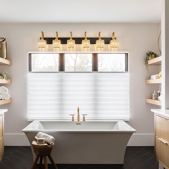 Crystal Vanity Lights 6-Light Black Gold Bathroom Vanity Lights Modern Crystal Bathroom Light Fixtures Over Mirror 51.18" Long Vanity Light for Bathroom