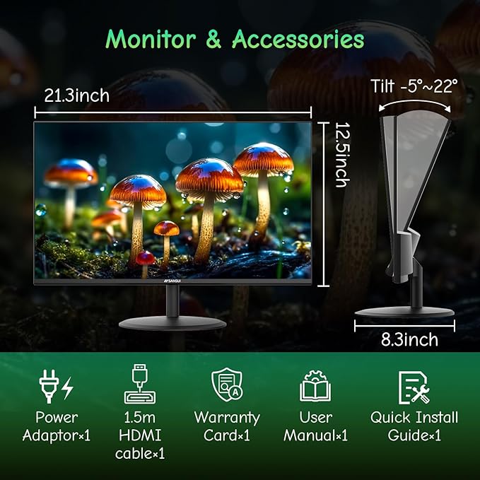 SANSUI Computer Monitor 24 inch Eye Care 1080P Display HDMI,VGA Ports with 178° Viewing Angle/Frame-Less/Tilt/VESA Compatible for Office and Home