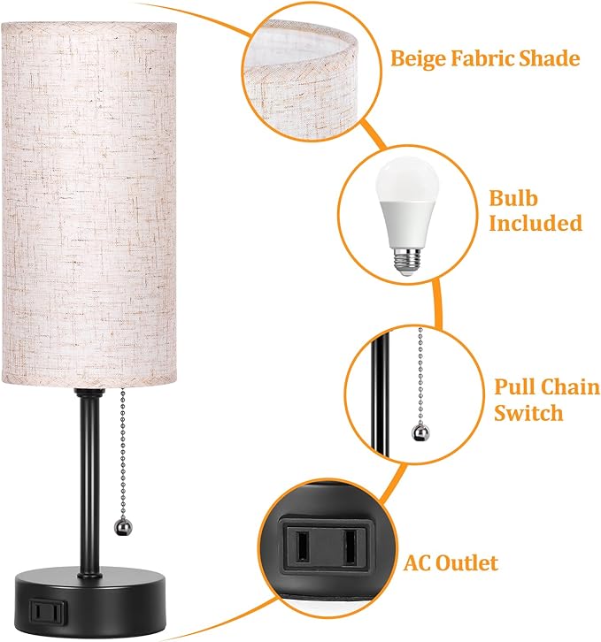 Bedside Table Lamp for Bedroom, 3-Color Small Lamps with Pull Chain, Bedroom Table Lamps for Night stands,Desk Reading Light AC Outlet Nightstand Lamp for Living Room Decor/Dorm/Office Bulb Included