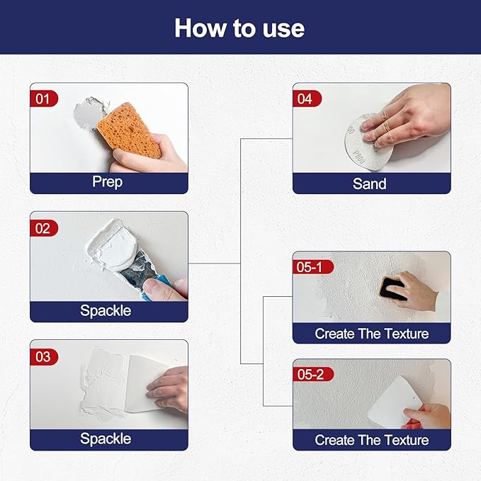 8.6oz Drywall Patch Repair Kit - Professional All-in-1 Tool Set (Scrapers/Sandpaper/Texture Sponge/Gloves/Putty Knife) for Fast Wall Hole Repair